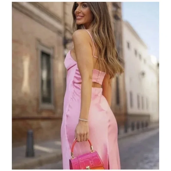 Zara SATIN Pink dress Viral tik tok - Picture 3 of 7